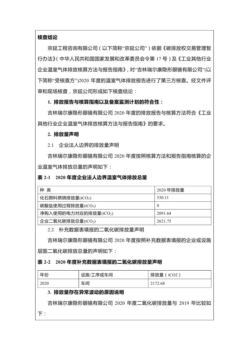 2020 年度吉林瑞尔康隐形眼镜有限公司温室气体排放核查报告(图3)